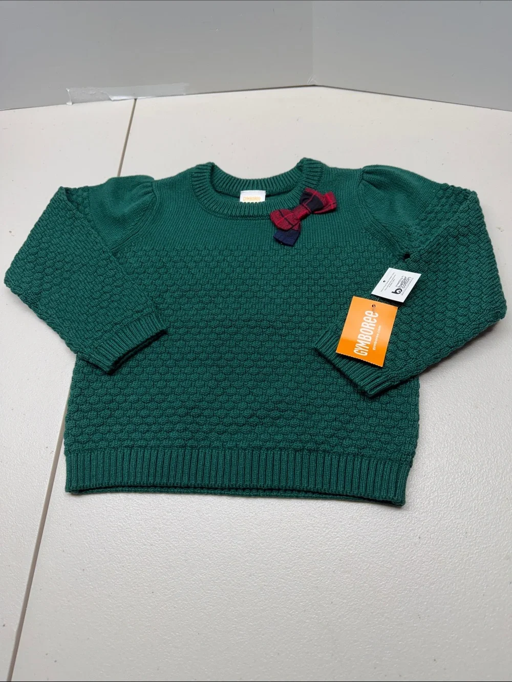 Gymboree Emerald Green Knit Crewneck Sweater with Bow Accent. NWT